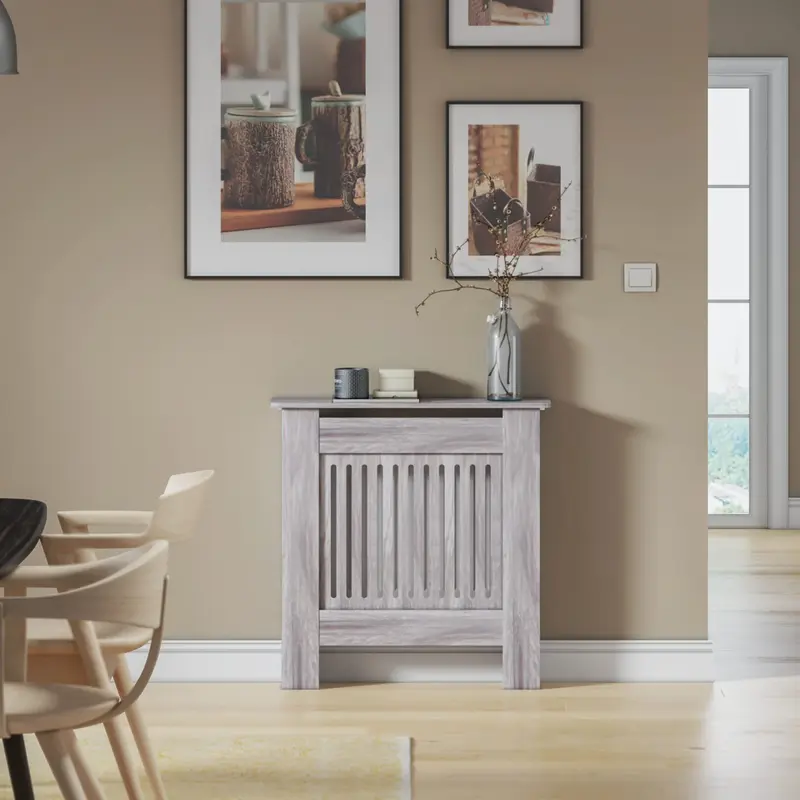 Radiator Cover Grey Modern MDF Vertical Slats Wooden Top Cabinet for Living Room Bedroom Hallway 6