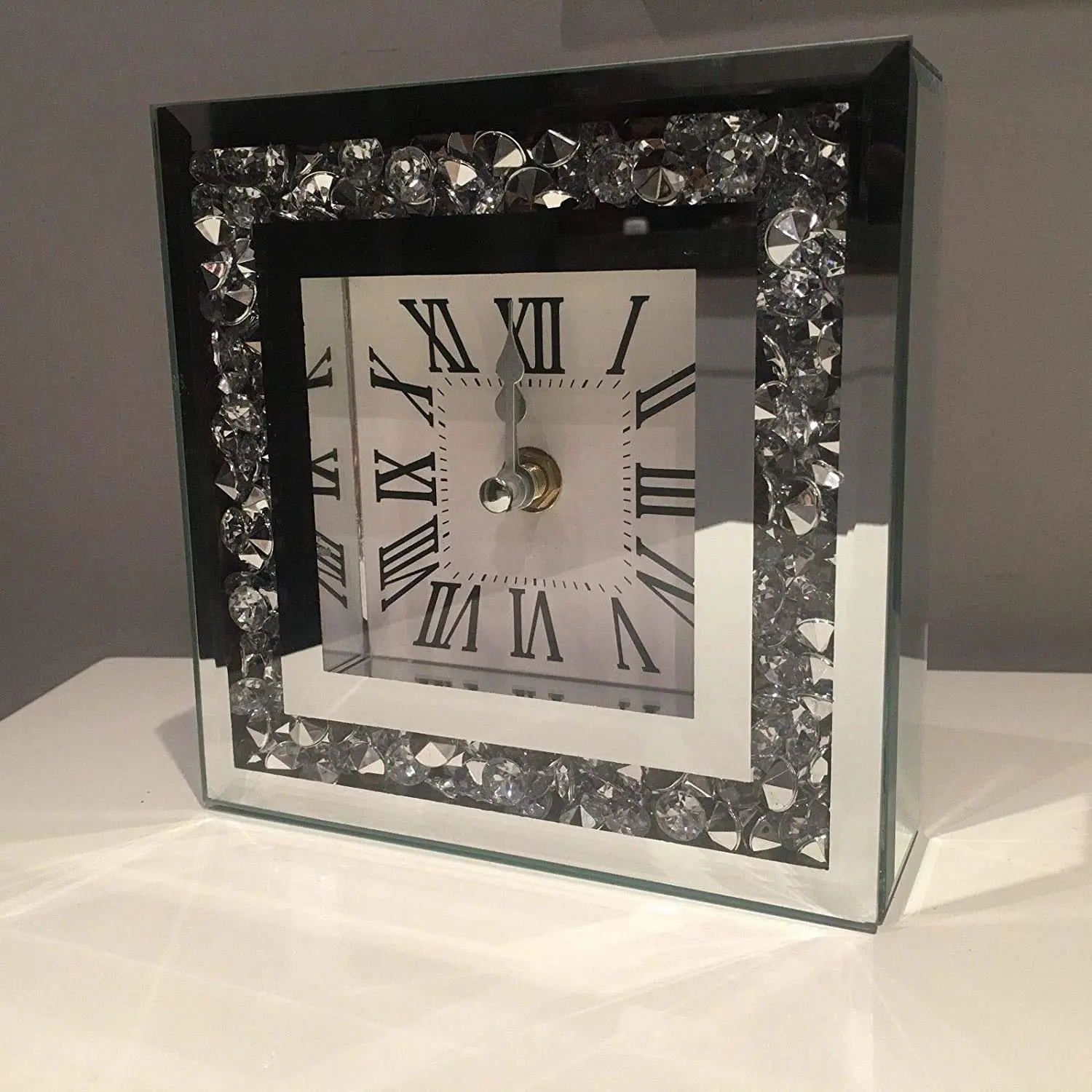 Biznest Table Clock Diamante Glass Clock Home Living Room Decoration (15Cm X 15Cm)