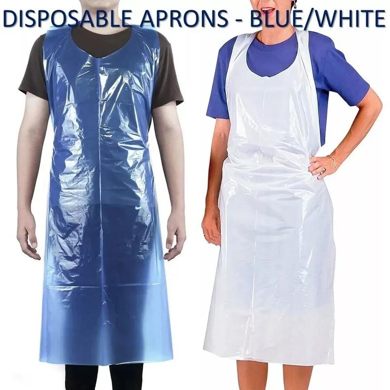 1000 Disposable Plastic Aprons Blue / White Polythene Waterproof Aprons 10 x 100 - 1000 Aprons Cleaning Pack 0