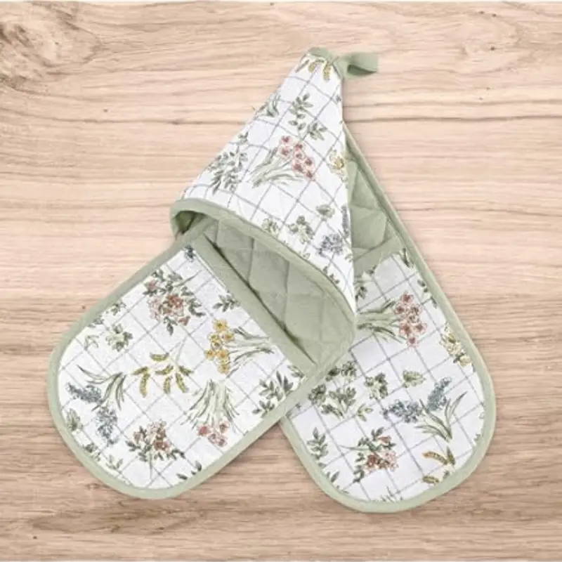 Stylish Double Oven Gloves with Insulated Cotton Mitts & Pot Holder - Various Designs - Classic, Bakeware - Heat Resistant 2