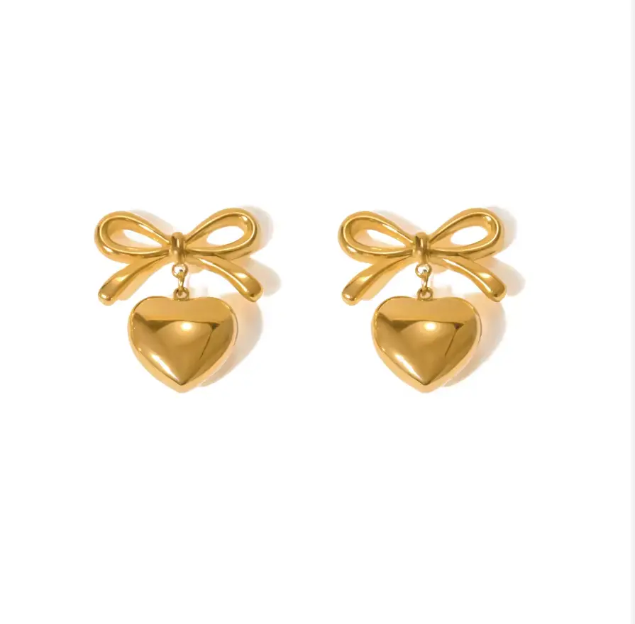 Keres Bow & Heart Earrings / 18K Gold Plated