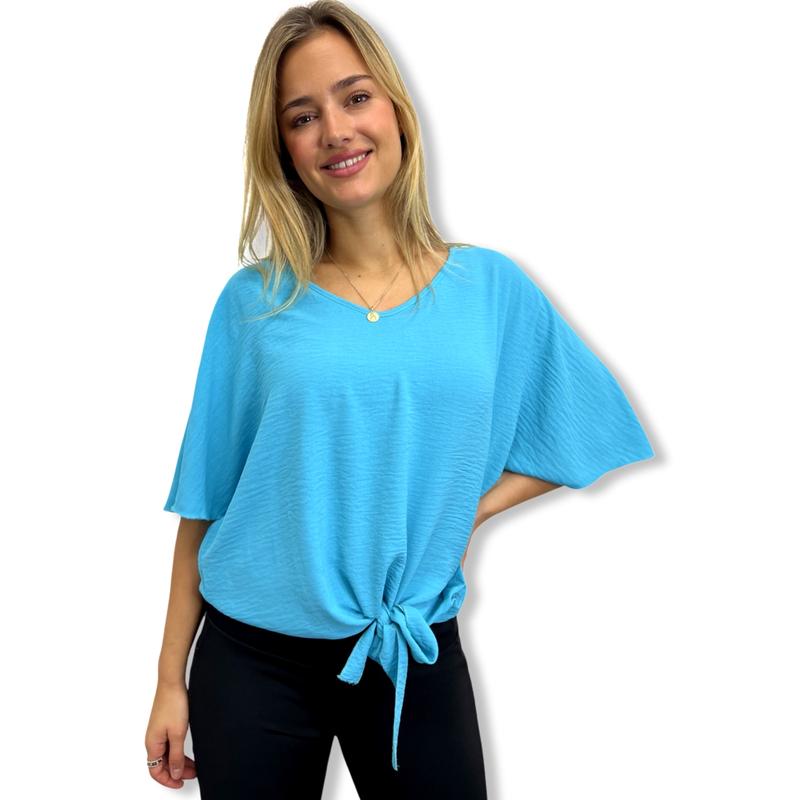 JCUKOUTLET TIE-UP BLOUSES 15 PLAIN COLORS V NECK FLUTTERING BATWING SLEEVES FRONT KNOT PLUS SIZE WOMEN'S FASHION FITS UP TO UK10-20 2