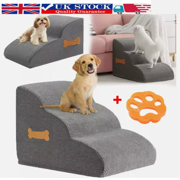 Grey Dog Stairs Pet For Bed Sofa Cats Ladder Ramp With Removable Cover Portable 0