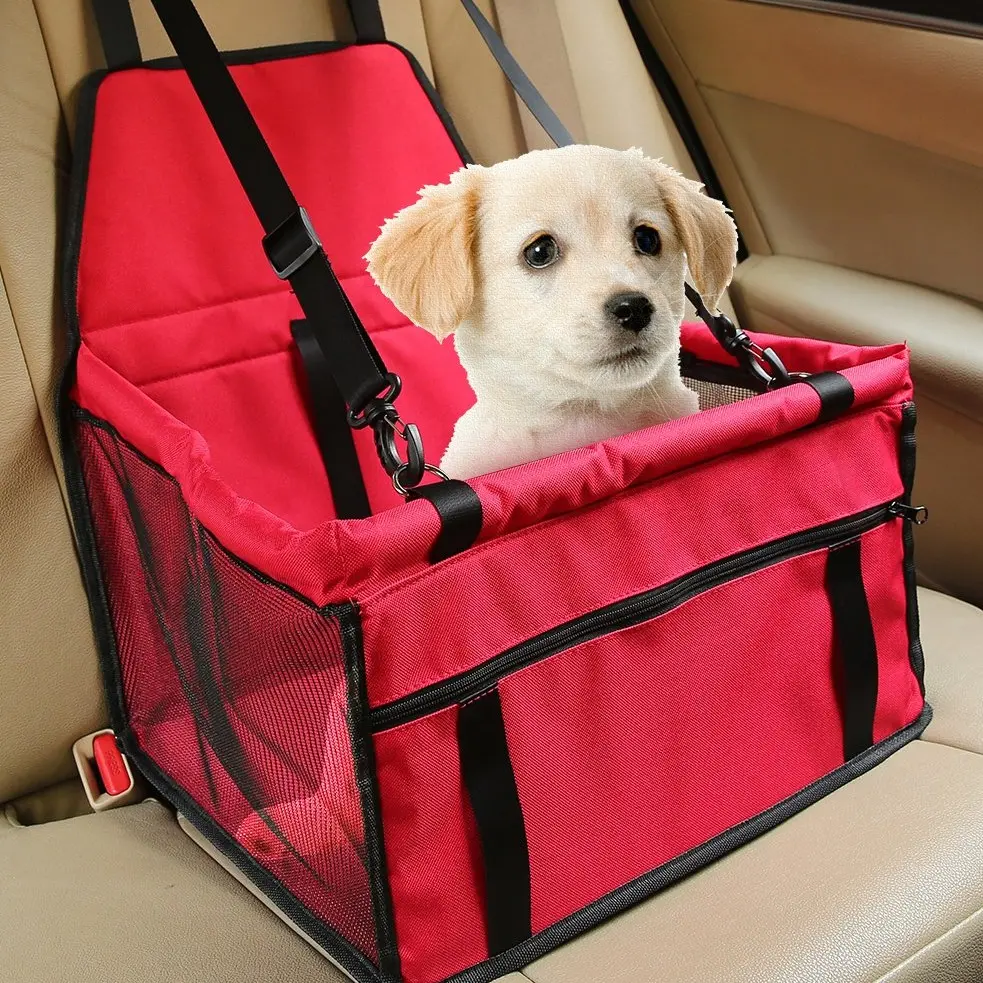 Pet Car Booster Seat Breathable Waterproof Pet Dog Car Supplies Travel Pet Car Carrier Bag Seat Protector Cover with Safety Leash for Small Dogs Cats Puppy (Red)