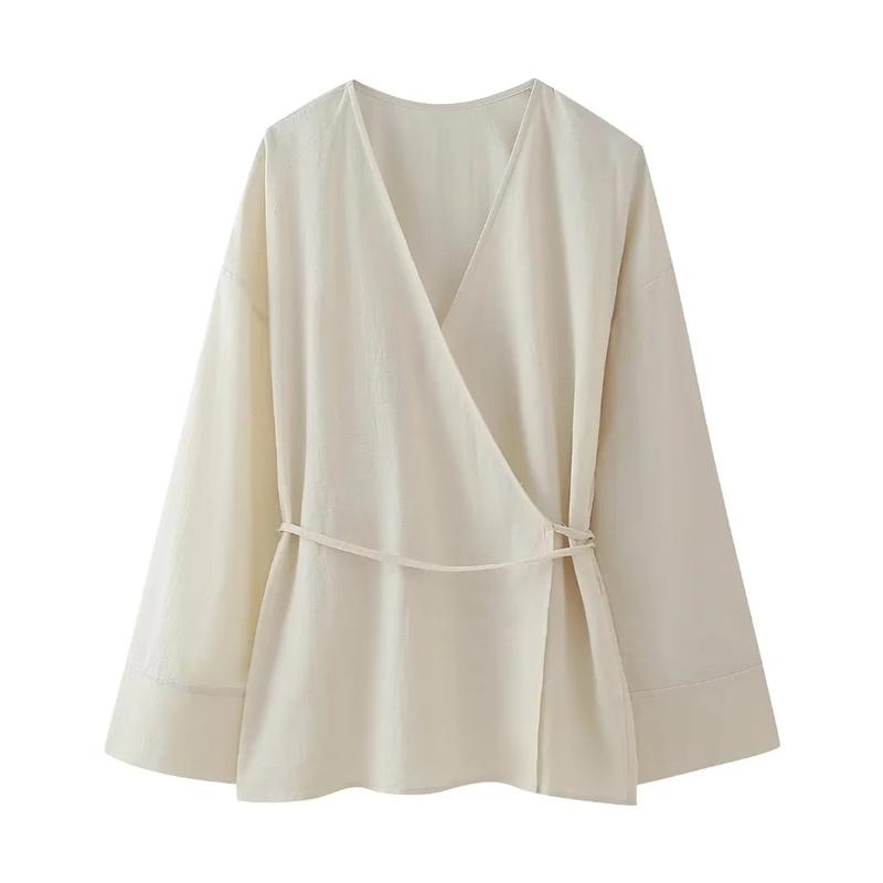Product Introduction of Kimono Woman Summer Long Sleeve Blouses For Women 2024 Vintage Y2k Top With Ties Loose Elegant And Youth Women's Blouses 9