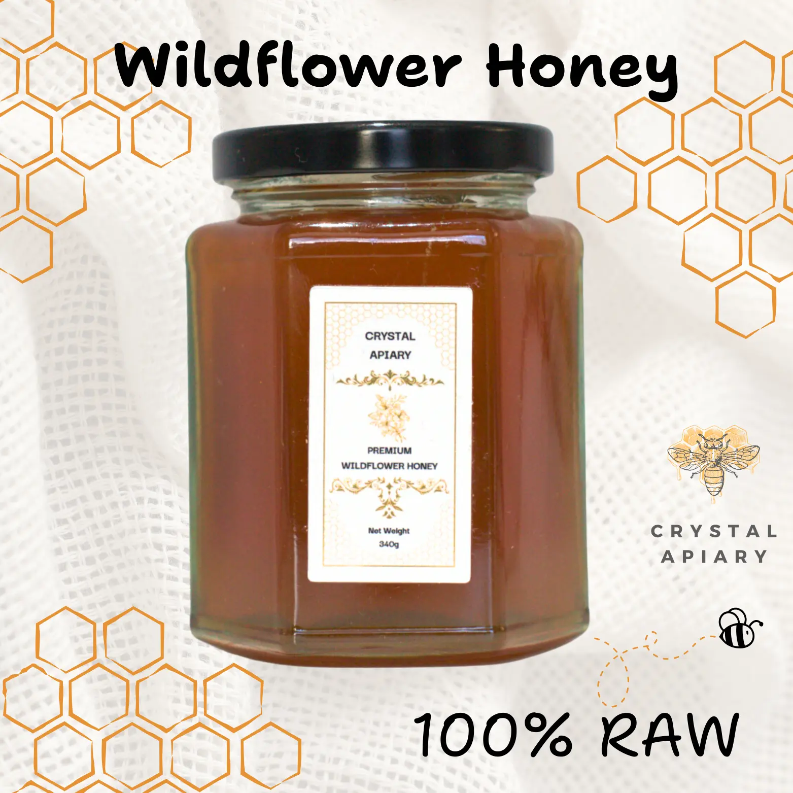 Raw Wildflower Honey 340g by Crystal Apiary Sweet Floral Flavour Natural
