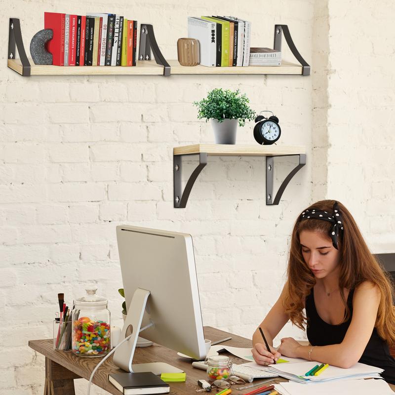 Floating Shelf Wall Mounted 3 Wood Shelves With Metal Brackets 1