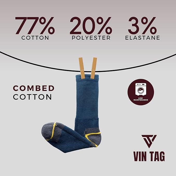 VIN TAG Men's Heavy Duty Work Socks, Professional Mens Socks with Reinforced Heel and Toe Protection for Extra Support and Comfort Cotton Men's Socks Pack of  3,6,9 AND 12  Polyester Fabric Menswear Breathable Day Stretch Thick Cap Layer Yellow Grey 2