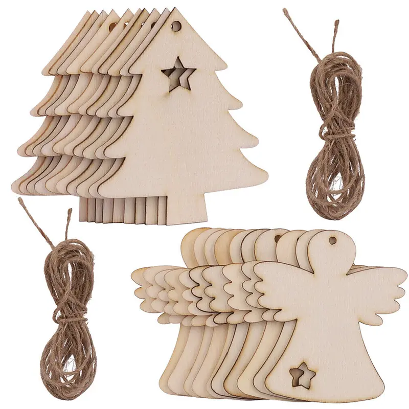 10-30Pc MDF Wooden Christmas Tree Shape Xmas Hanging Decor Blanks Craft Gift Lot 0