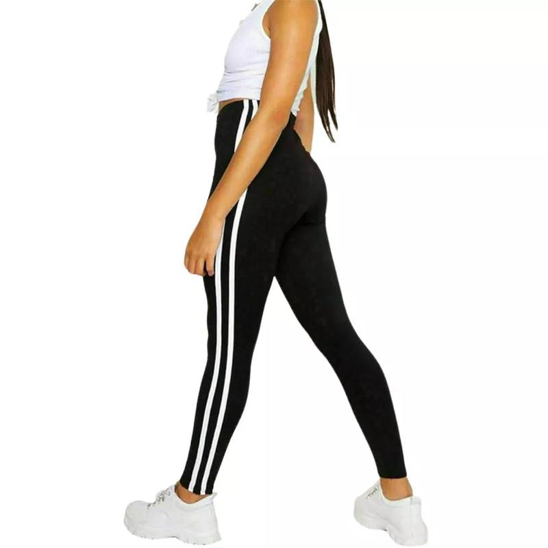 Womens Contrast 2 Side Stripe Stretchy Gym Leggings Joggers Ladies Skinny Pants Trousers 3