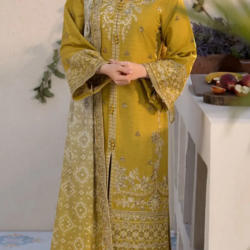 MUSTARD janaan luxury jacquard festive Eid collection.
