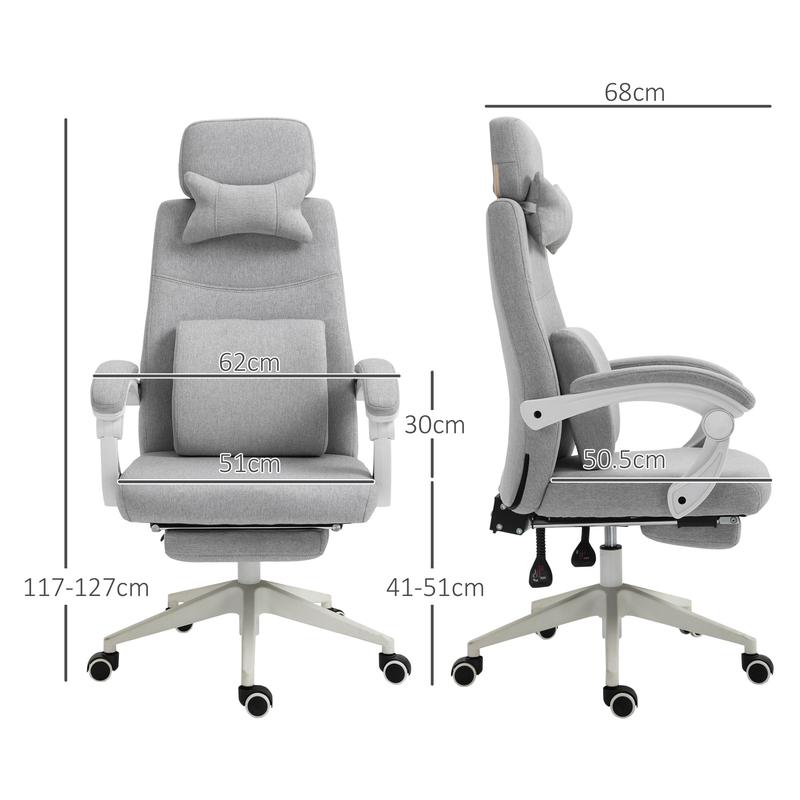 Ergonomic Home Office Chair 360° Swivel with Footrest Height Adjustable Grey 2