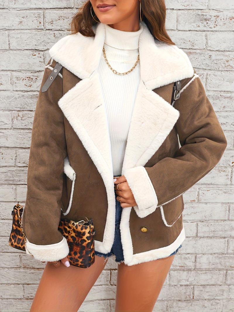 Product Introduction of Elegant Faux Fur-Lined Winter Jacket for Women - Cozy, Machine Washable with Pockets, Solid Color, Lapel Collar 8
