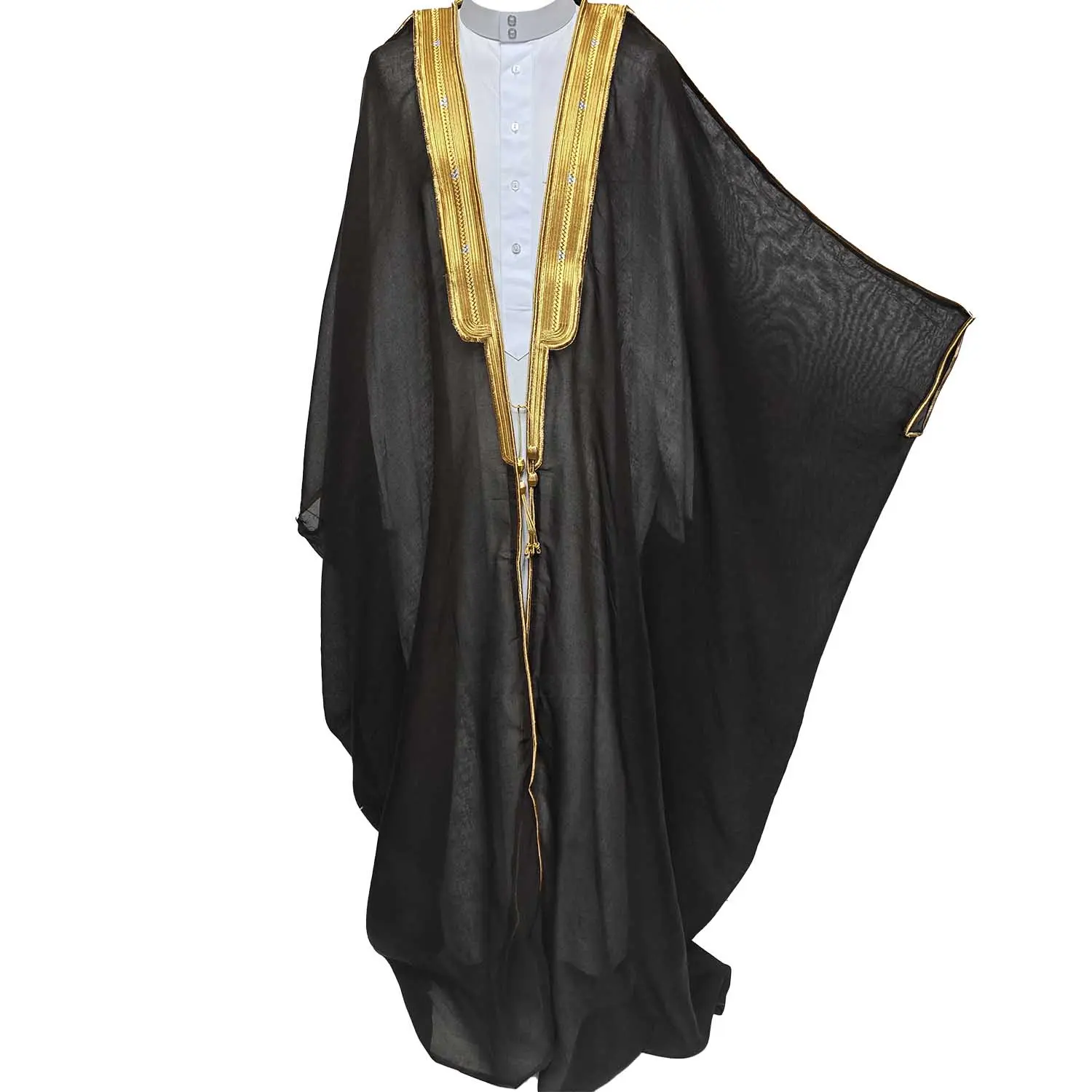 Arabian Men’s Bisht Cloak Arab Dress Thobe Islam Robe Eid Jacket Wedding---Dark Brown