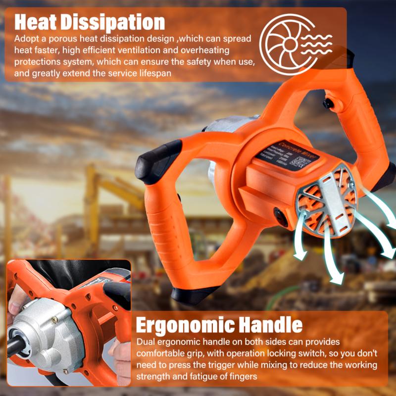 2100W Electric Cement Mixer 6 Speeds Plaster Paddle Mixer Mortar Paint Stirrer 7