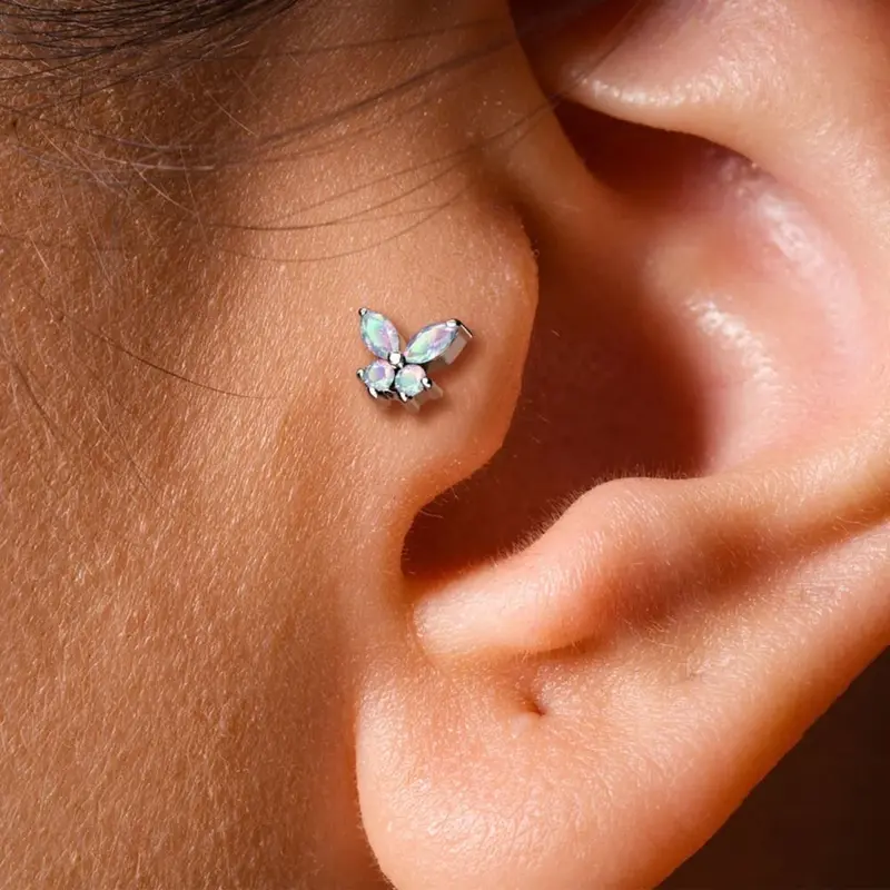 CRYSTAL BUTTERFLY FLAT BACK LABRET STUD 0