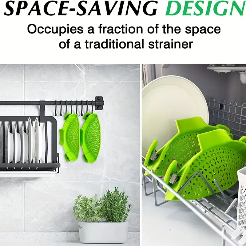MJA Silicone Reusable Pot Strainer - Collapsible, Adjustable, and Space-Saving Kitchen Gadget for Effortless Food Pasta and vegetables Draining, Uncharged and Easy to Clean! Traditional Utensils Drainer Noodle Stainless Colander Washable 7