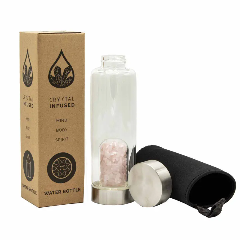 Rose Quartz Crystal Infused Glass Water Bottle – Self-Love, Healing, and Positive Energy with Every Sip Drinkware Peace 2