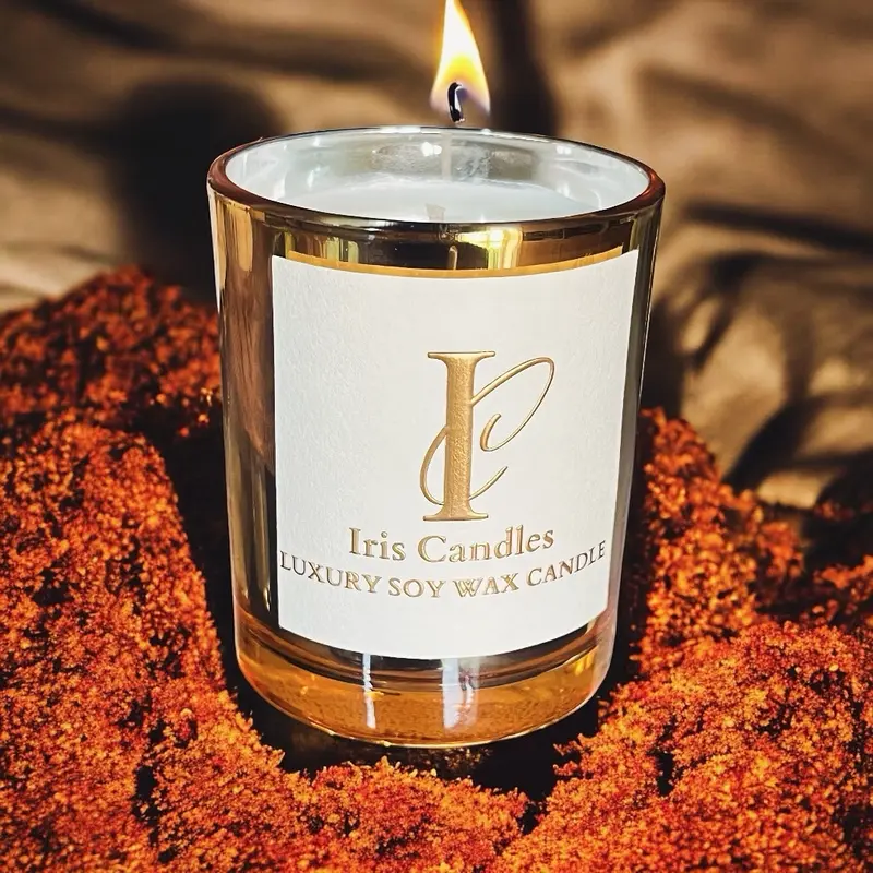200ml Gold Electroplated Jar Luxury Soy Wax Candle with Cinnamon and Persian Saffron Scents 0