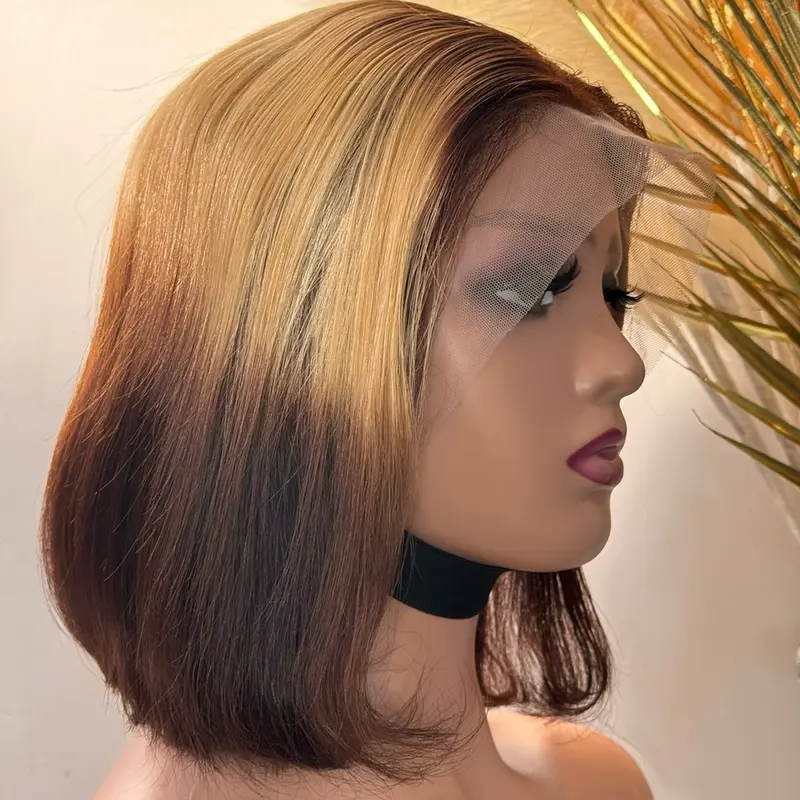 Straight Bob 13*4  lace frontal , 220% density highlight 4/27/4# wig natural hair line human wig short 2