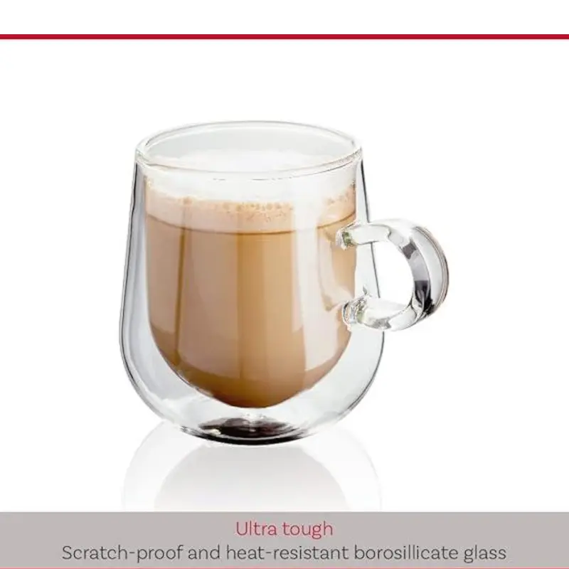 Double Walled Glass Coffee Cups, Set of 2, Vacuum Insulated, Handcrafted Artisan - Strong & Heat Resistant-cups-kitchenware 0