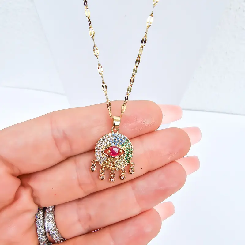 Anisa Multicoloured Crystal Evil Eye Necklace | Stainless Steel 2