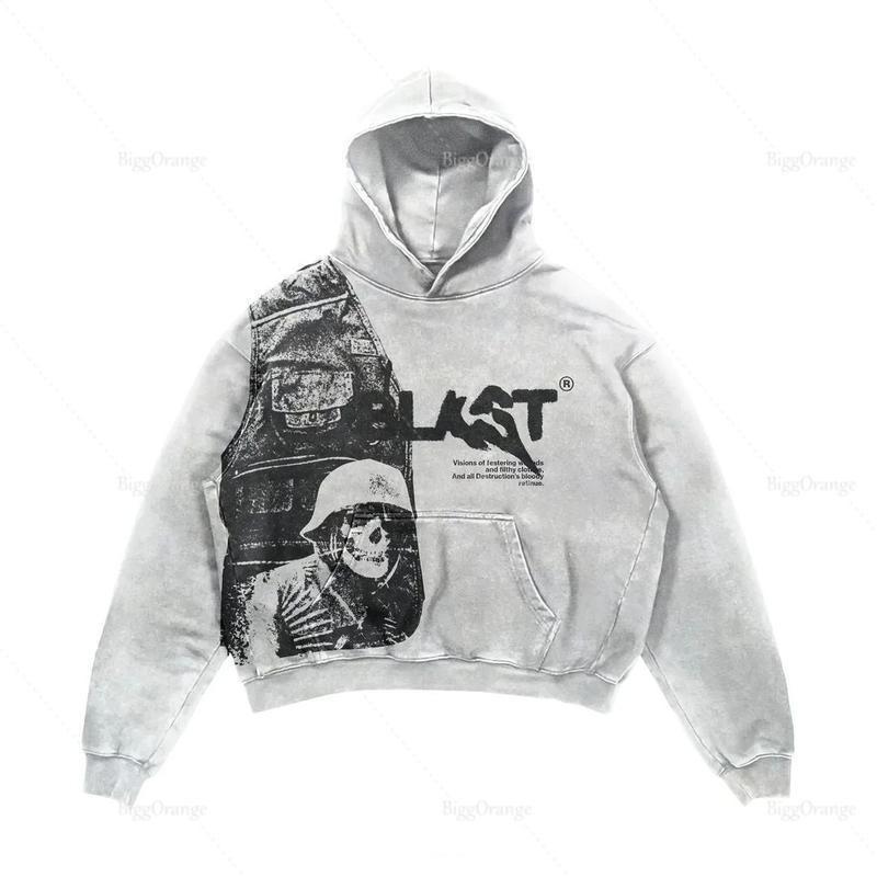 2024 Coats Streetwear Gothic Casual Alphabet Blast Print Pattern Men Clothing Skull Fashion Hoodie Men Harajuku Retro Y2K Hoodie 1