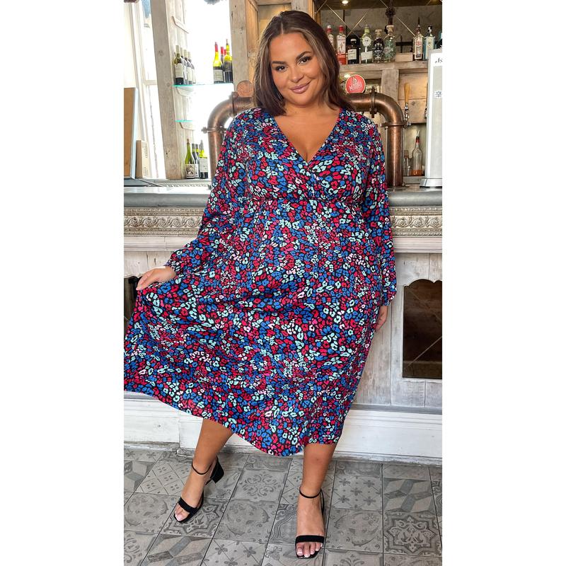 CurveWow Wrap Balloon Sleeve Midaxi Dress Leopard 2
