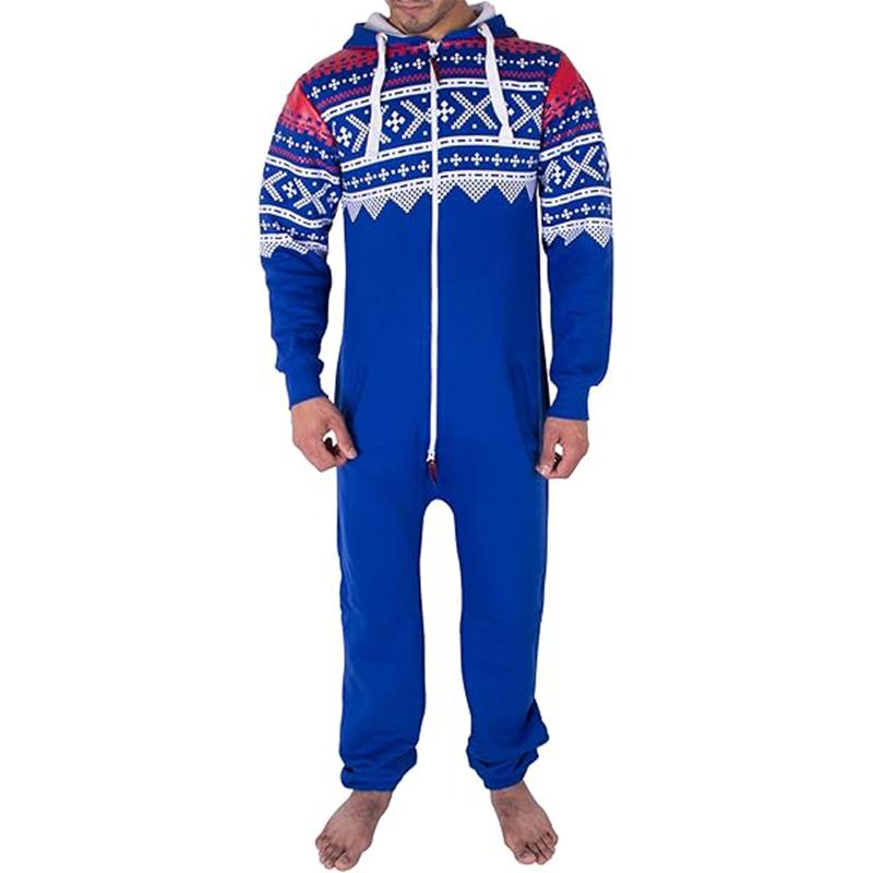 NOROZE Men’s Aztec Onesie Jumpsuit Warm and Cozy Hooded Zip Up Onesies All in One Nightwear Playsuit UK Size S-XXL 5