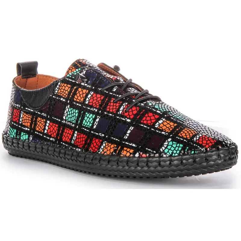 JUSTINREESS England Women's Leather Shoes Lexi 3 Mono Floral Pull Tab Soft Feel 3