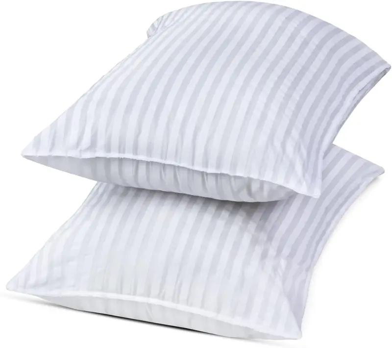 UK HOME SHOP - Luxury White Stripe Pair of Bounce Back Pillows - Premium Hollow-fibre Filling & Poly-Cotton Cover - 50 x 75cm Size - Extra Filled Pillow Neck Support Soft Feel Pillow 3