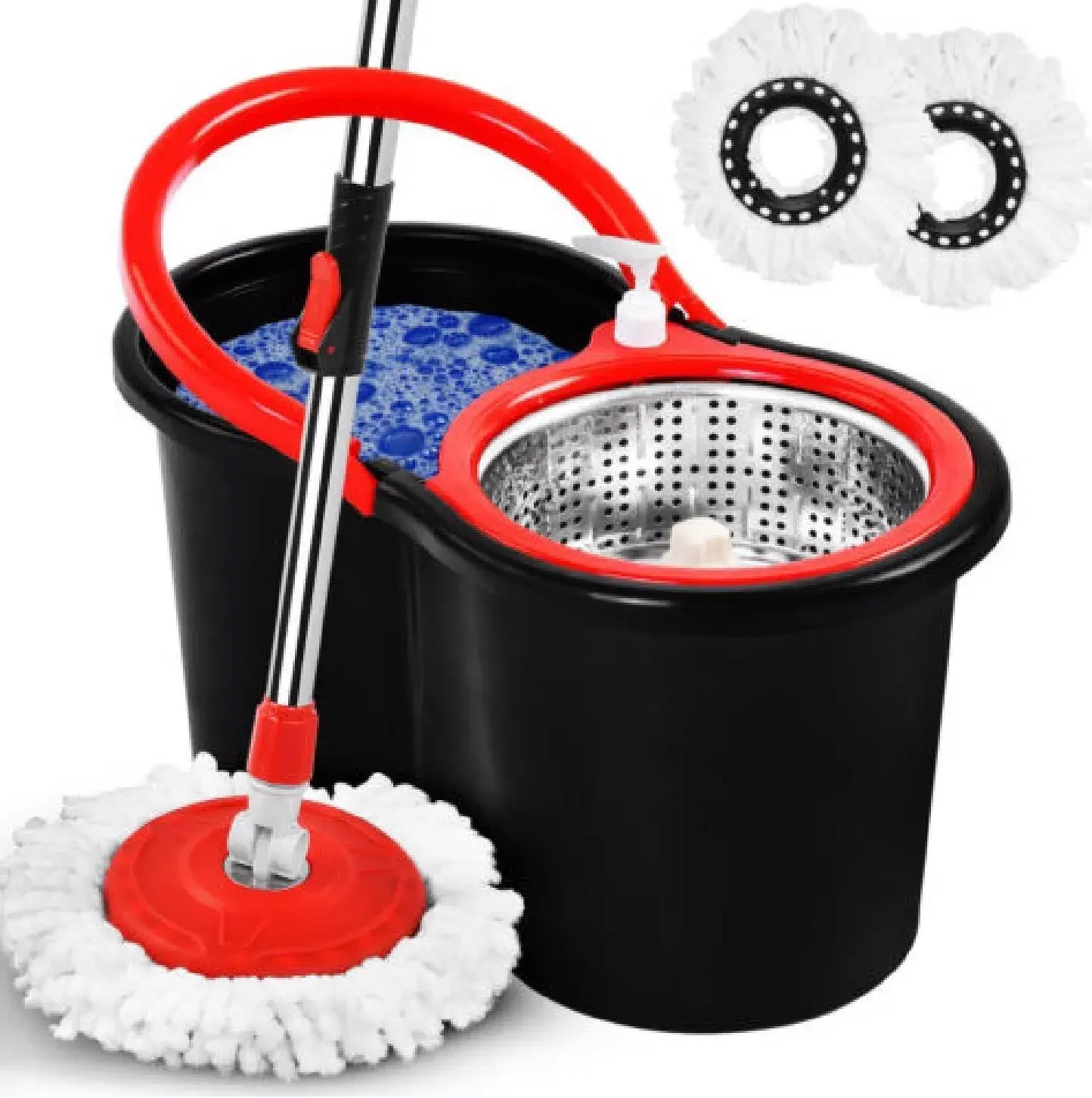 360° FLOOR MAGIC SPIN MOP BUCKET SET MICROFIBRE ROTATING DRY HEADS WITH 2 HEADS Microfiber mop with bucket set