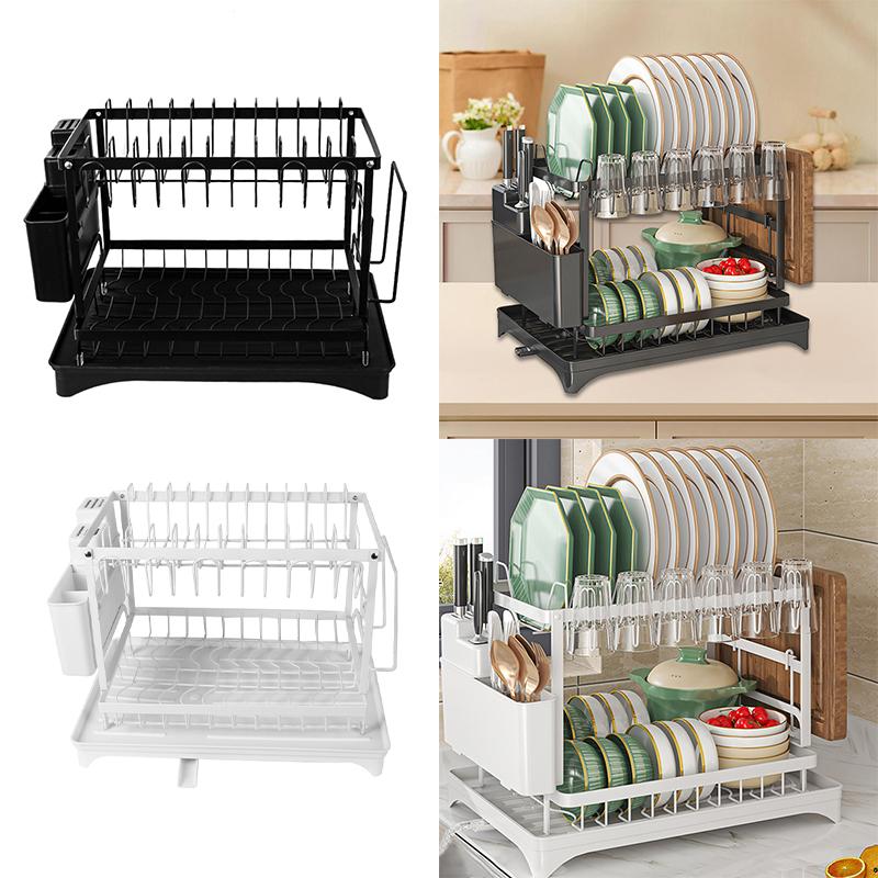 Product Introduction of 2 Tier Sink Dish Drainer Rack with Drip Tray Plate Rack Cutlery Holder for Kitchen Organiser 5