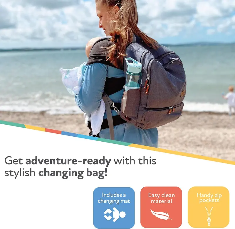 Nuby Baby Changing Bag with Changing Mat, Multiple Storage Pockets, Adjustable Padded Straps, Grey 1