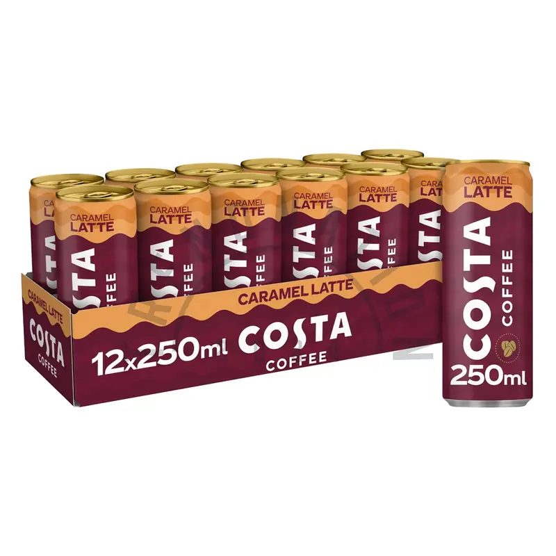 Costa Coffee Iced Drinks | Latte & Caramel Latte Flavored | 12 x 250ml Cans | Mocha Italian Blend Coffee Beans, Milk | Smooth & Creamy | Ready to Drink Ice Beverage Flavor 1