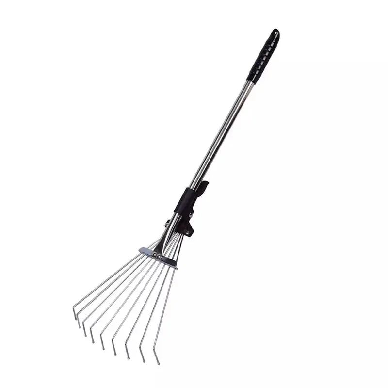 ADJUSTABLE TELESCOPIC METAL GARDEN RAKE LEAF TELESCOPIC HANDLE LAWN GRASS 0