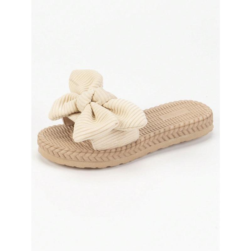 1pair Lightweight Fashionable Bowknot Girls' Beach Slippers, Simple Style 6