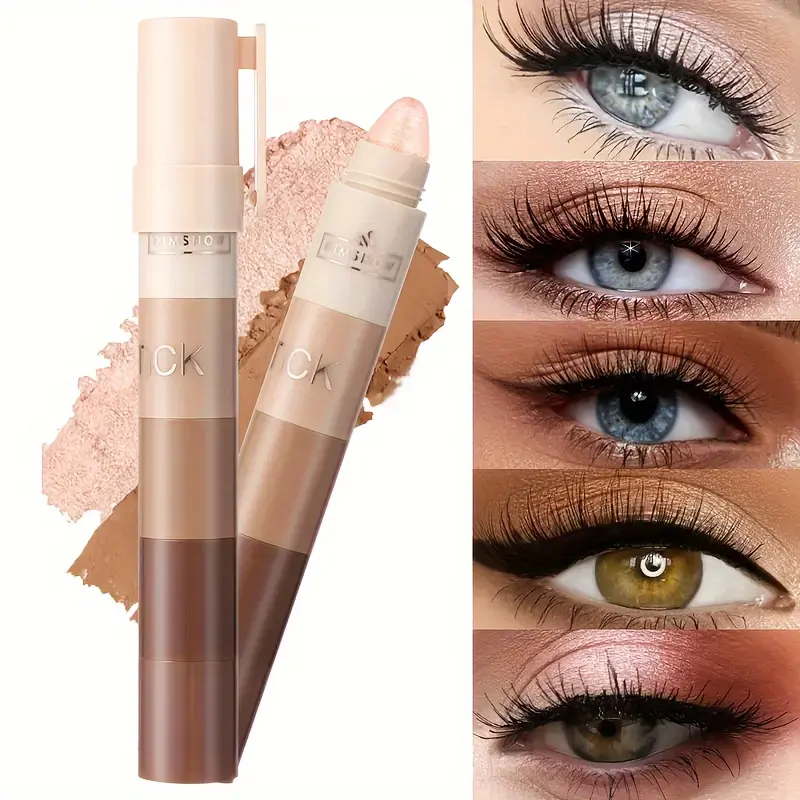 5-Step Lazy Eye Shadow Stick, Highlighter, Natural Eyeshadow Pencil, Non-Fly Powder, Easy Application, Portable Eyeshadow, Matte & Shimmer Finish, Brown & Golden Tones, 9-18 Shades, Beauty & Personal Care 2