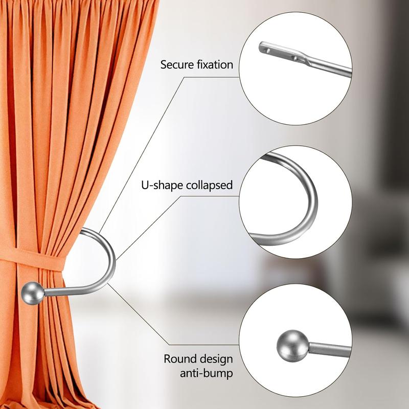 Metal Curtain Holdbacks for Fixed or Hanging Curtains - 2 Pcs Drapery Tie Backs, Wall Mounted Window Curtain Holder Hooks 4