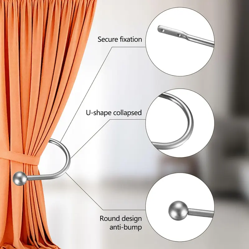 Metal Curtain Holdbacks for Fixed or Hanging Curtains - 2 Pcs Drapery Tie Backs, Wall Mounted Window Curtain Holder Hooks 4