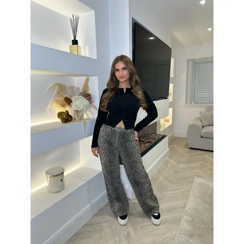 Leopard Print Straight Leg Jeans 3