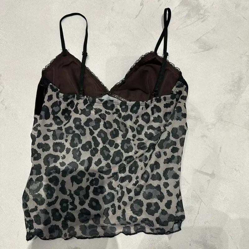 Leopard Print Mesh Cami Top with Brown Velour Bow Detail Y2K 90s Night Out Lightweight Style Statement 4