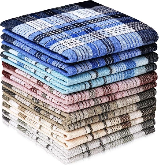 Men's Handkerchiefs, 12 Pack Large Cotton Gents Hankies Set, Mens Premium Handkerchiefs Pocket Square Hankies for Men and Women, Classic Hankie for Grooms, Weddings, Prom, Celebration, Party 7