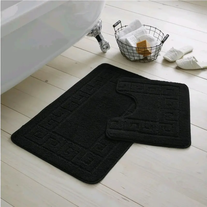Jacquard Greek Bath Mat Set 2 Pieces Anti Slip Water Absorbent Machine Washable 1