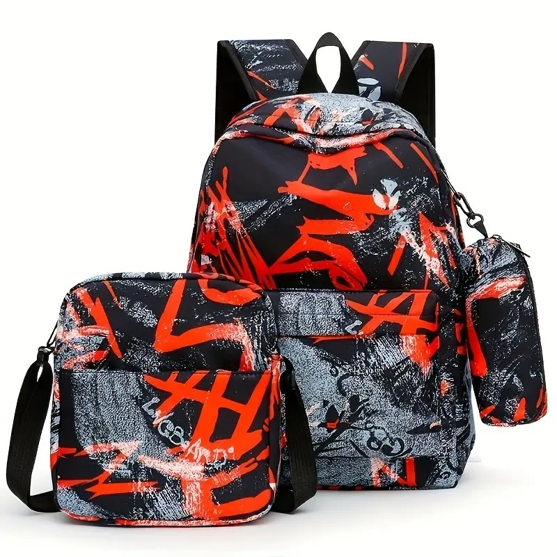 Three Pieces Set Men's Backpack With Handbag& Pencil Case, Dirt Resistant Ultra Lightweight Large Capacity Backpack For Teen Boys 7