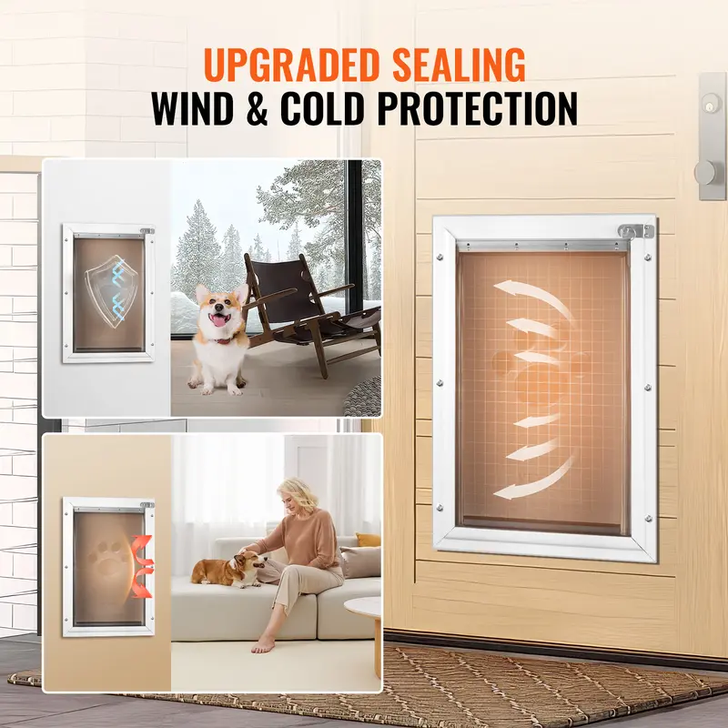 VEVOR Pet Door, 13.27" x 20.04" Aluminum Frame with Lock and Flap System, Weatherproof Doggy Door, Easy to Install in Interior or Exterior Doors, Pet Door Suitable for Cat Doggie Kitties (White-L) 2