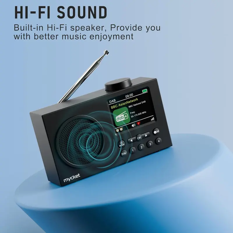 DAB Radio Portable, DAB Plus Digital Radio with Bluetooth, USB Rechargeable FM Radio, Battery Powered Small Radio, Dual Alarms Clock, Sleep Timer, 40 Presets Stations, 2.4" Large Colour Display Audio 1