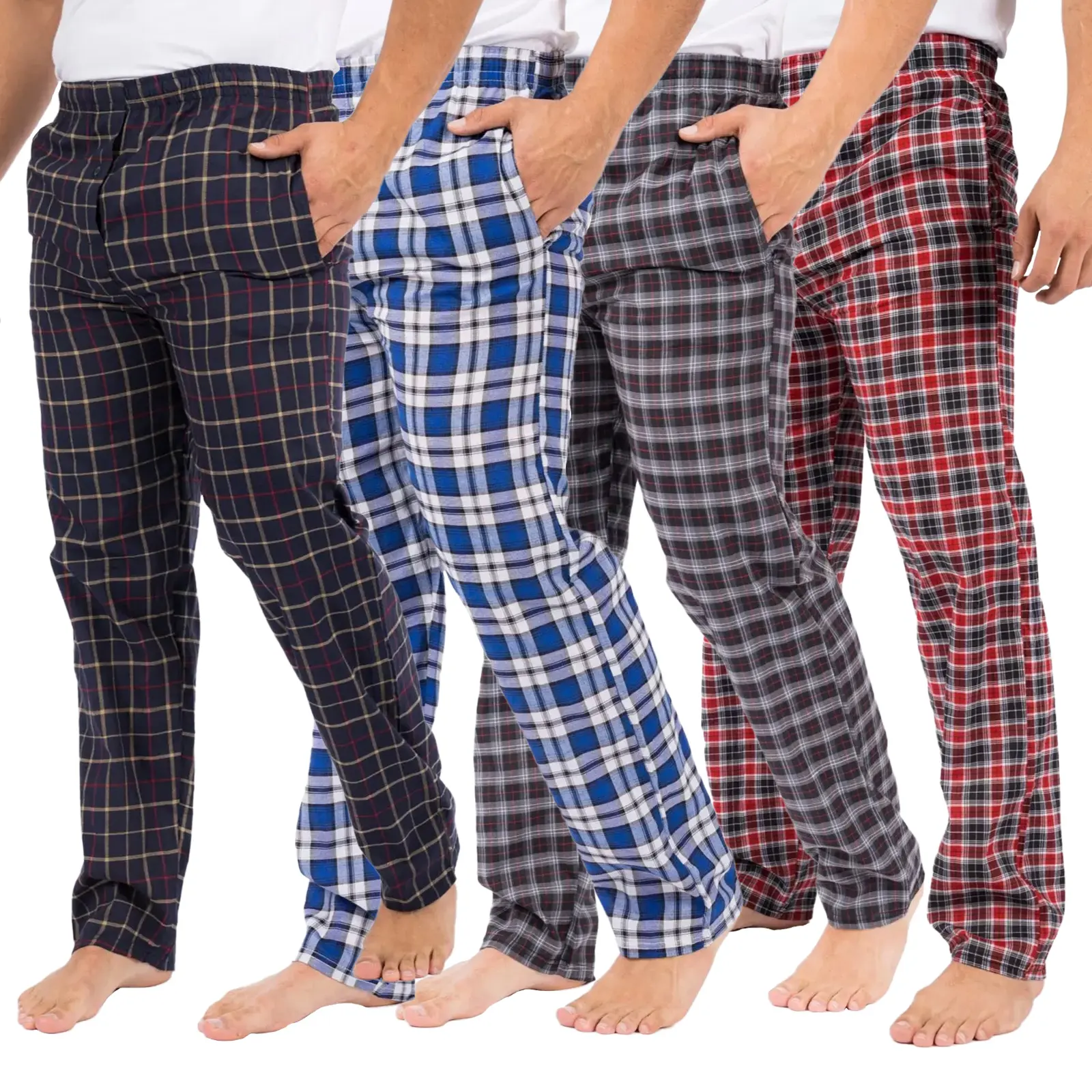 2 Pack Mens Pyjama Trousers PJ Pants Bottoms Lounge Cotton Woven Check Nightwear Lightweight PJ Bottom