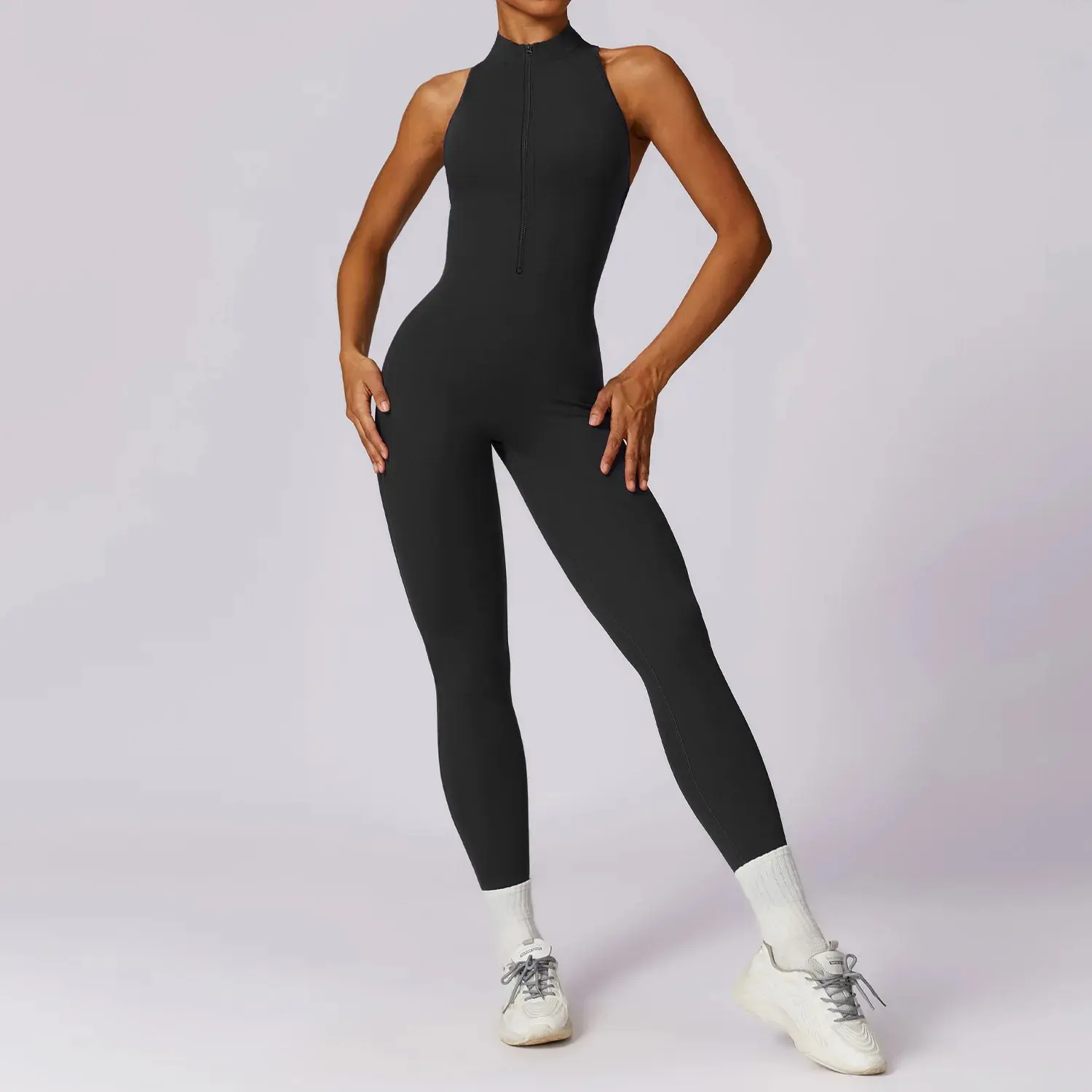 V-Back Zip Up Jumpsuit