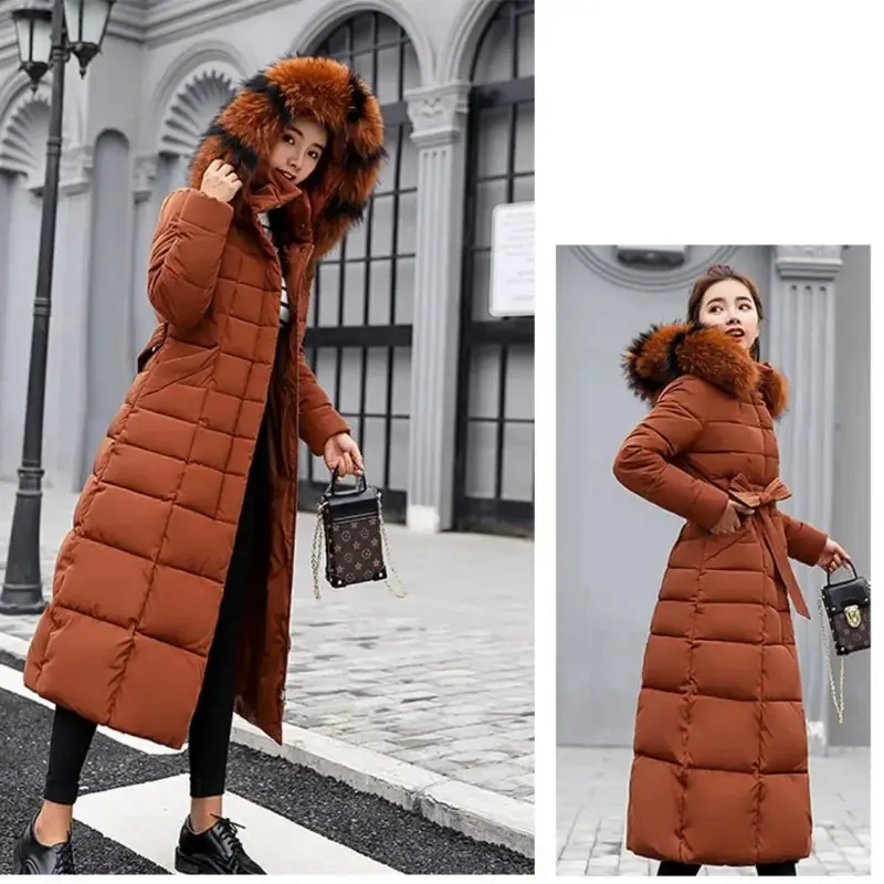 Long Down Cotton Parkas Coat Female New Winter Over Knee Loose Large Fur Collar Hooded Warm Thick Parkas Women  Padded Overcoat 7